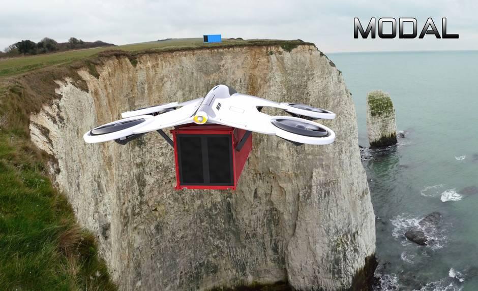 A drone designed to move shipping containers including homes